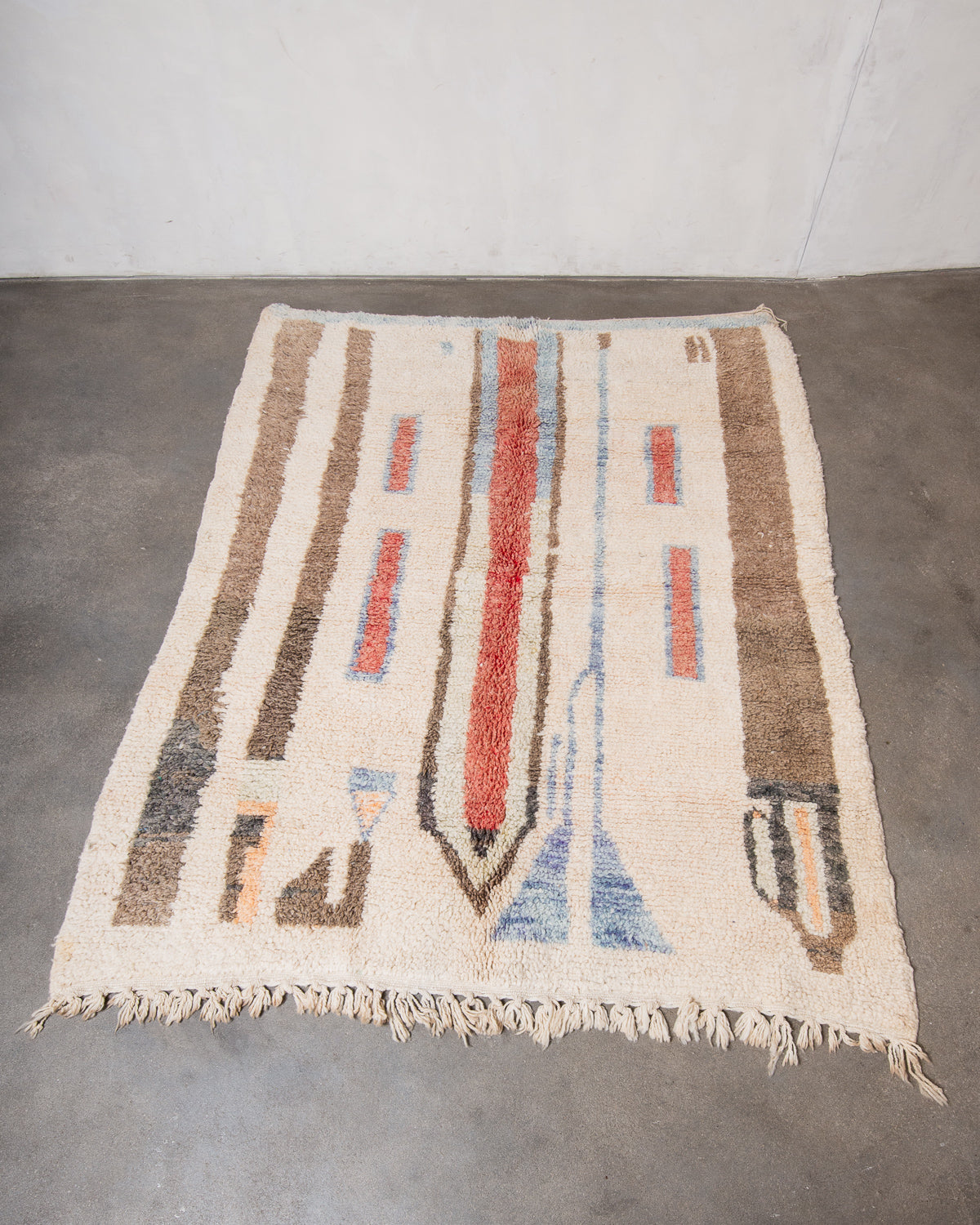 Modern, designer, handcrafted Berber runner rug from Morocco. Vintage carpet with beautiful colours and patterns and fluffy texture.